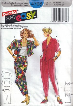 Misses' Blouse Pants Top Sewing Pattern Size 10-20 Burda 4798 UNCUT