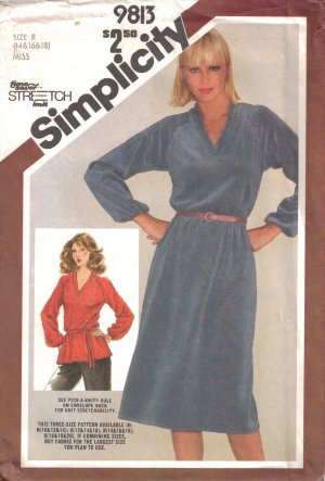Vintage Sewing Pattern Misses' Pullover Dress Or Top Size 14-18 Simplicity 9813 UNCUT
