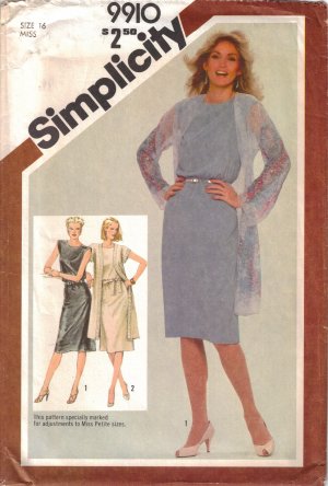 Vintage Sewing Pattern Misses' Dress & Unlined Coat Size 16 Simplicity 9910 UNCUT