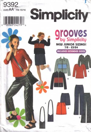 Juniors' Jacket Pants Skirt Bag Top Sewing Pattern 7/8-15/16 Simplicity 9392 UNCUT