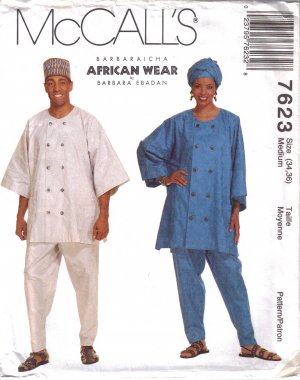 Misses' & Men's Top, Pull-On Pants & Headwrap Sewing Pattern Size 34-36 McCall's 7623 UNCUT