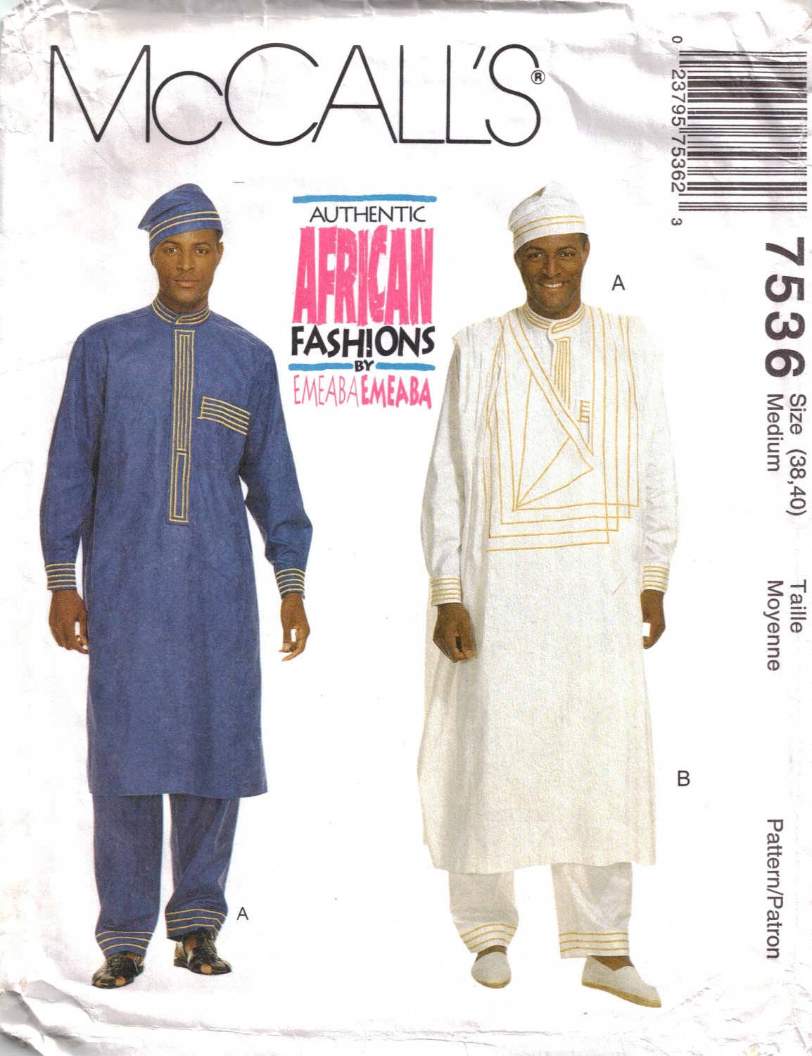 Men's Tunics, Drawstring Pants & Hat Sewing Pattern Size 38-40 McCall's 7536 UNCUT