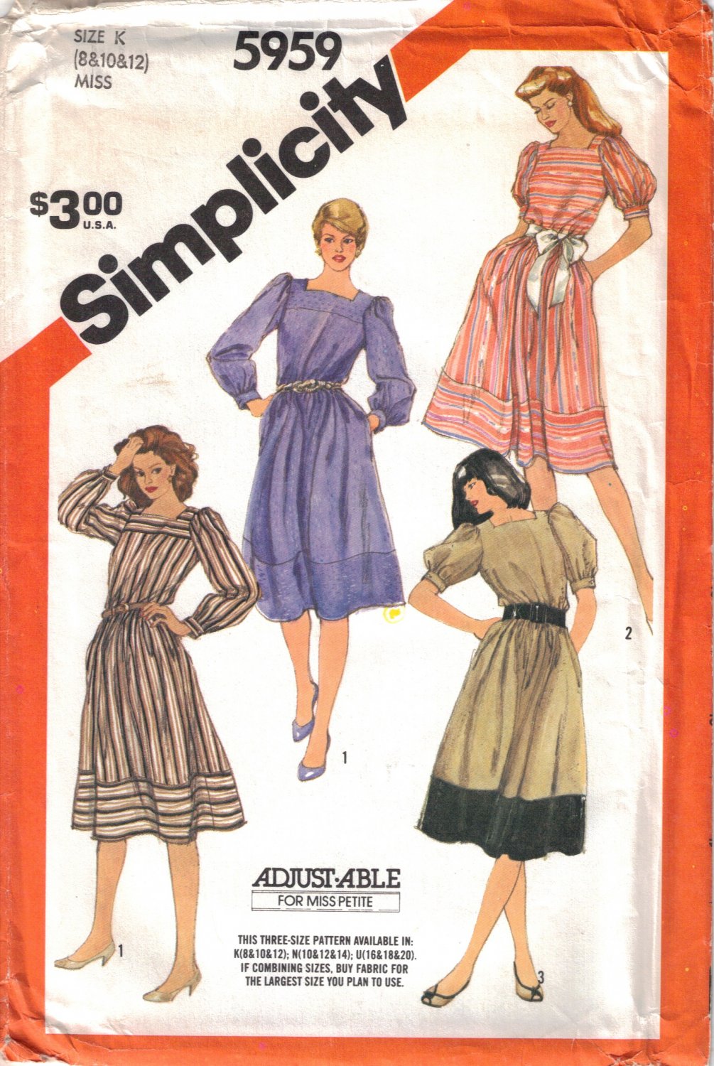 Misses' Dresses Sewing Pattern Size 8-12 Simplicity 5959 UNCUT