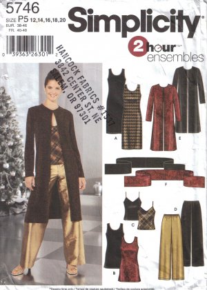 Misses' Pants, Jacket, Scarf, Camisole, Dress, Tunic Sewing Pattern Size 12-20 Simplicity 5746 UNCUT