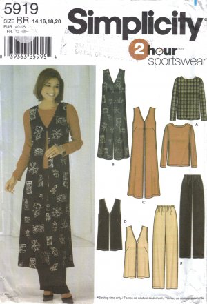 Misses' Top, Jumper, Vest, Pants Sewing Pattern Size 14-20 Simplicity 5919 UNCUT