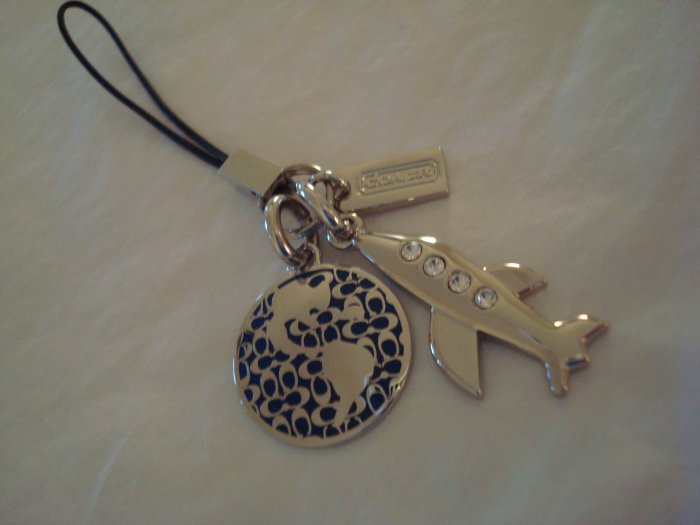 New, Collectible Coach Phone Lanyard, Silver and Blue, Rhinestones