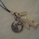 New, Collectible Coach Phone Lanyard, Silver and Blue, Rhinestones, Travel Charms