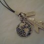 New, Collectible Coach Phone Lanyard, Silver and Blue, Rhinestones, Travel Charms