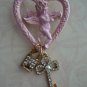 BROOCH, PIN, Pink Angel and Heart with Lock and Key