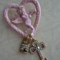 BROOCH, PIN, Pink Angel and Heart with Lock and Key