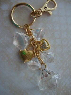 Fits Coach, Key Chain, Purse Charm,  Key Fob, Hearts, Gold, Queens Royal Coach