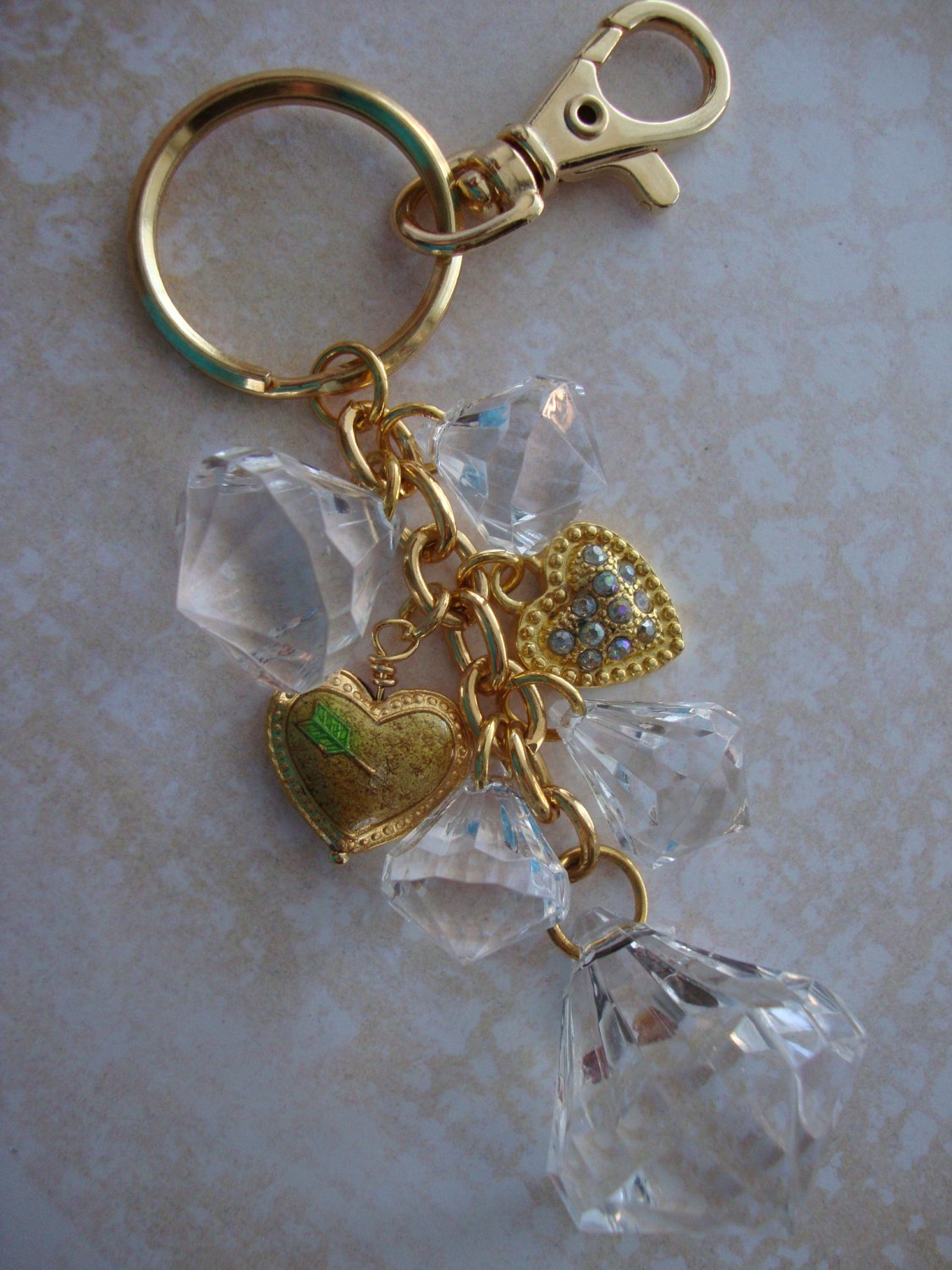 Fits Coach, Key Chain, Purse Charm, Key Fob, Hearts, Gold, Queens Royal Coach
