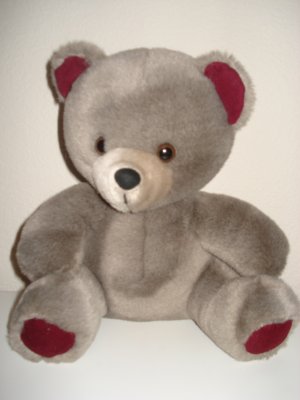 Stuffed Bear Gray And Burgundy New
