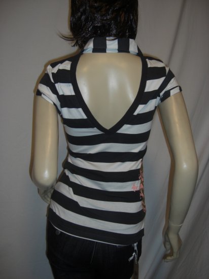 NWT Sexy Rockabilly Nautical Stripe Backless Polo Top M Medium