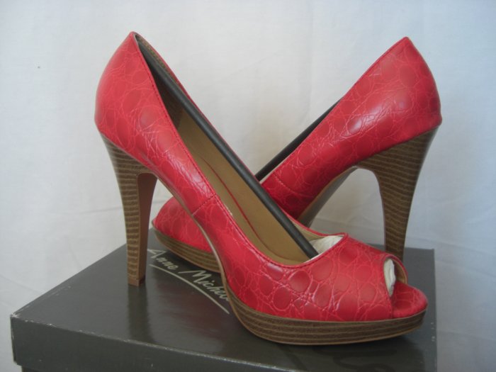 NIB Sexy 4" Platform Red Snake Skin Vegan Faux Leather Peep Toe Heels 9