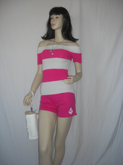 Sexy Off the Shoulder Metallic Striped Sweater Top M Medium