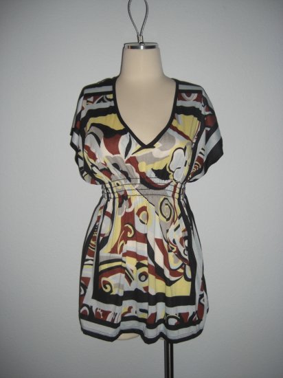 New Abstract Kimono Dolman Sleeve Top L Large