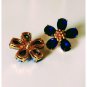 Yellow Gold Navy Blue Simulated Crystal Flower Earrings