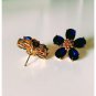 Yellow Gold Navy Blue Simulated Crystal Flower Earrings
