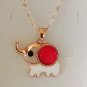 Pink Opal Rose Gold Elephant Pendant Necklace and Rose Gold Stud Earrings Set