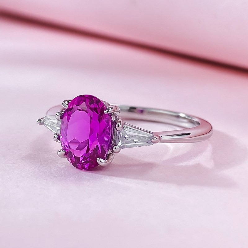 6 * 8mm oval pink steel ring for women&acirc;��s daily fashion trend