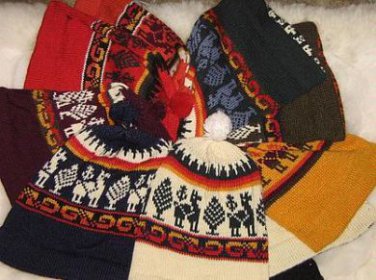 100 Knitted Hats with Alpaca Designs in Various Colors Made from Premium Alpaca Wool