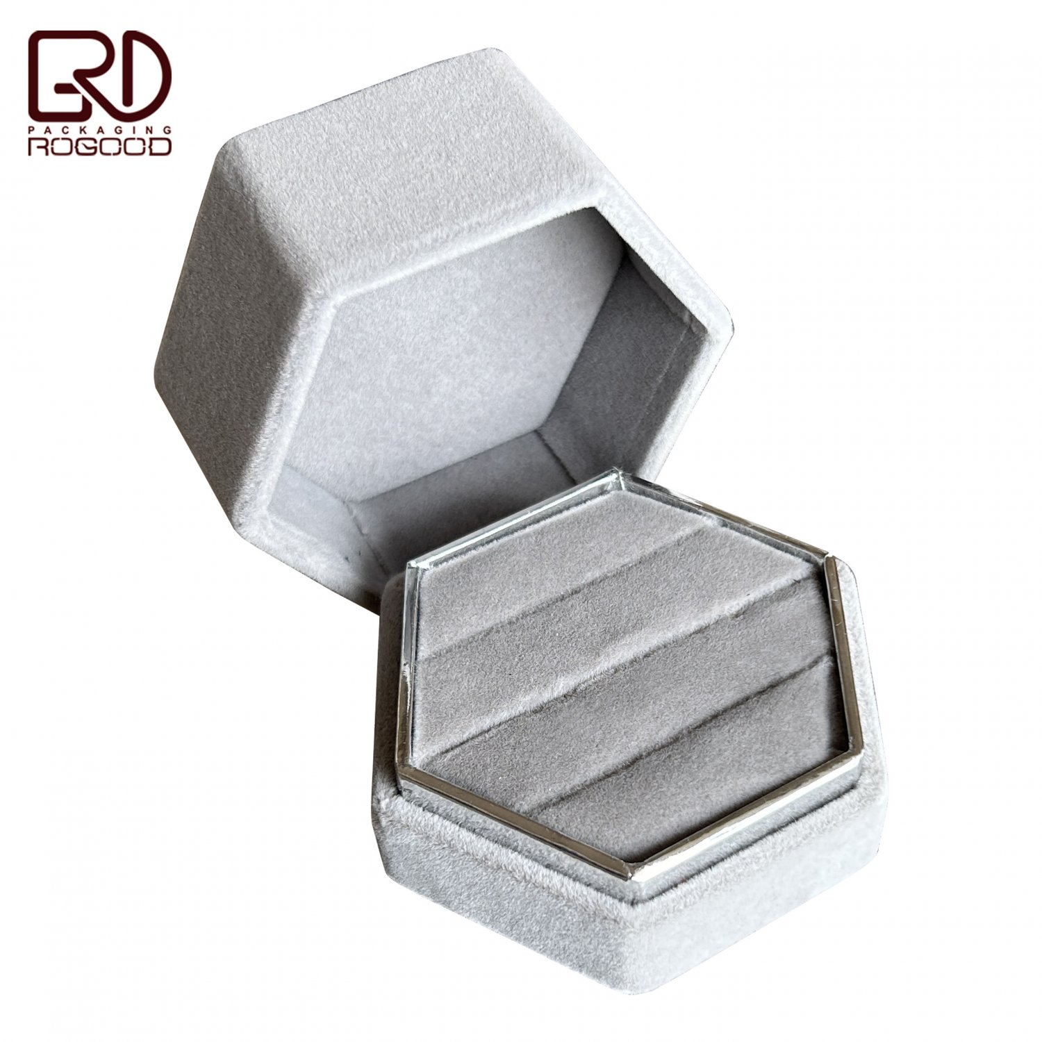 20pcs Grey Velvet 73*63*53mm Hexagonal Elegant Jewelry Box For Ring/Earring