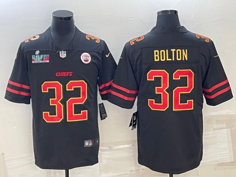 Men's Or Youth Nick Bolton #32 Kansas City Chiefs Super Bowl LVII Patch Limited Jersey Black