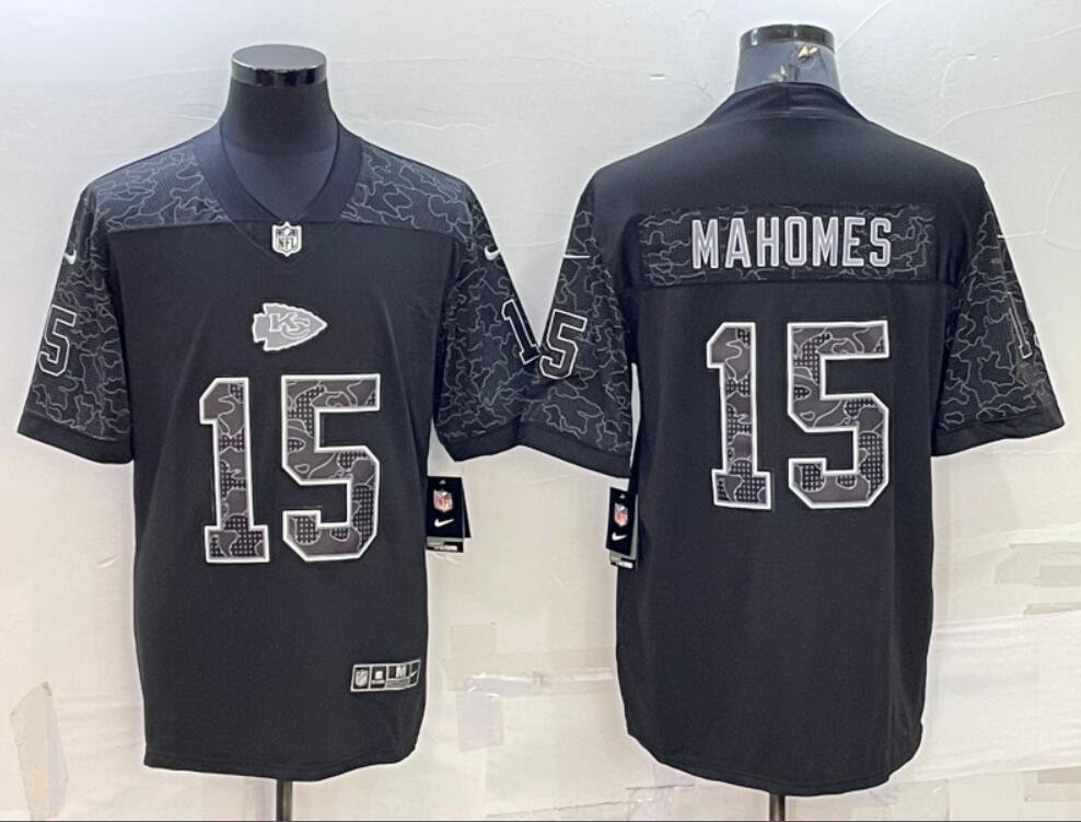 Men's Or Youth Patrick Mahomes #15 Chiefs Limited Jersey Black Reflective Version Christmas Gift