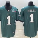 Men's Or Youth Jalen Hurts #1 Philadelphia Eagles Super Bowl LVII Patch Limited Jersey Green