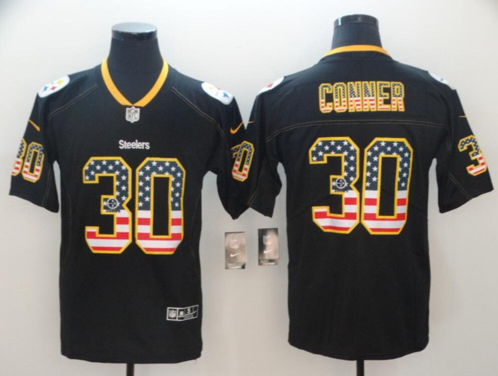 Men's Or Youth James Conner #30 Steelers Limited Jersey - Black USA Flag Gift