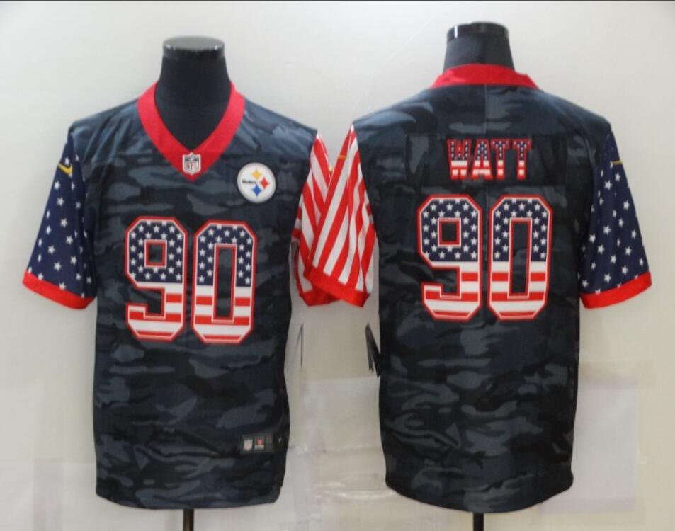 Men's Or Youth T.J. Watt #90 Steelers Limited Jersey - Camouflage Flag Version Gift
