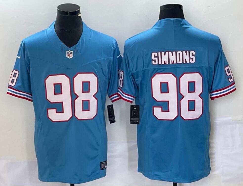 Men's Or Youth Jeffery Simmons #98 Titans Throwback Jersey Light Blue Christmas Gift