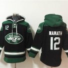 Jets 12 Joe Namath Black Ageless Lace-Up Pullover Hoodie