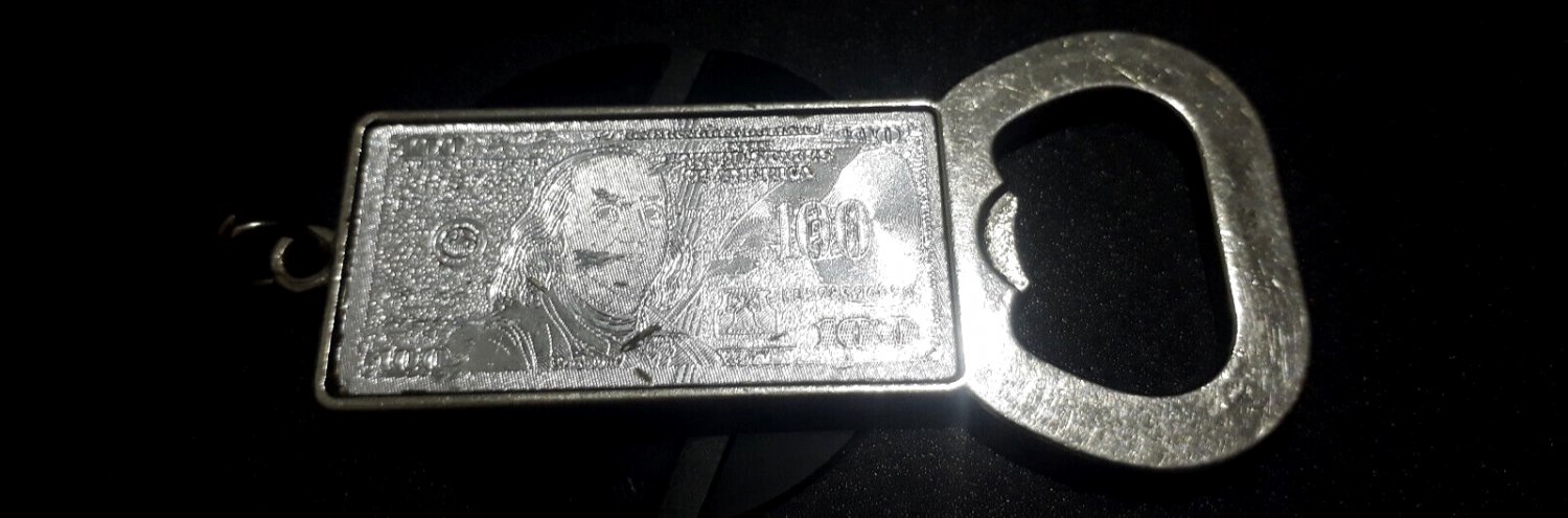 $100 Dollar Bill Benjamin Franklin Bottle Opener - Metal Ring Keychain For Beer