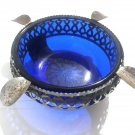 Vintage Bohemian Cobalt Blue Cut Crystal Ashtray Elegant Glass Cigarette Holder