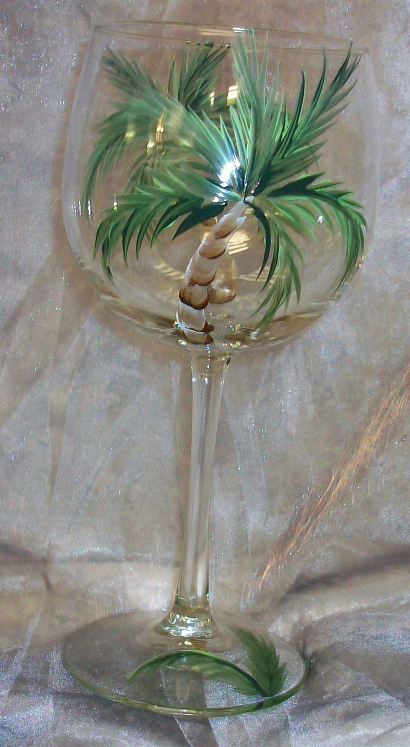 Hand Painted Palm Tree Wine Glasses, set of 4