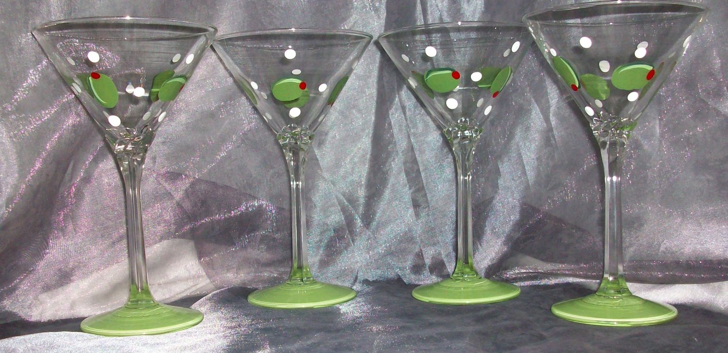 Hand Painted 13oz Olive Martini Glasses Set Of 4   4d5423fc977bc 65203b 