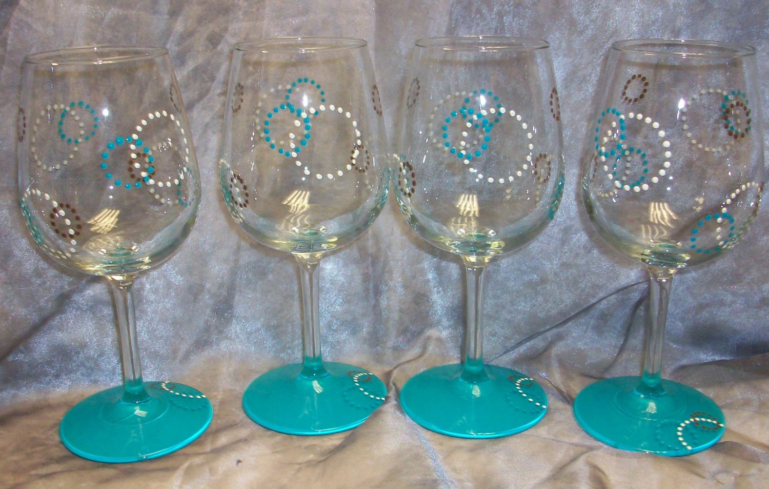 Hand Painted Retro Turquoise Wine Glasses, set of 4