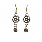 Steampunk Gear Earrings, Handmade w/Silver and Gold Gears, Hypoallergenic
