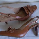Nine West Brown Leather Sling Back Heels Nw 11