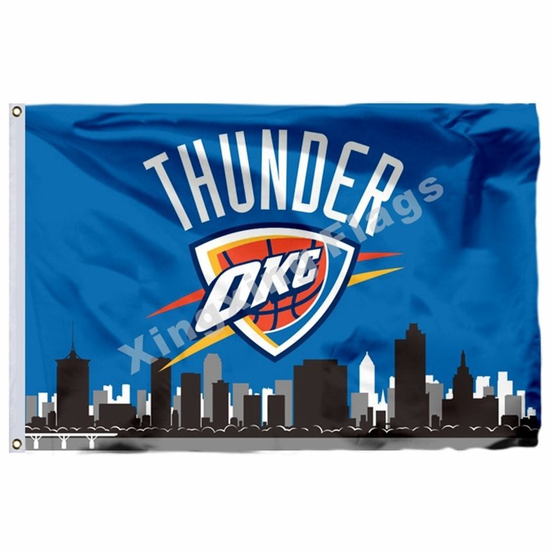 Oklahoma City Thunder Oklahoma City Skyline Flag 3ft X 5ft Polyester N