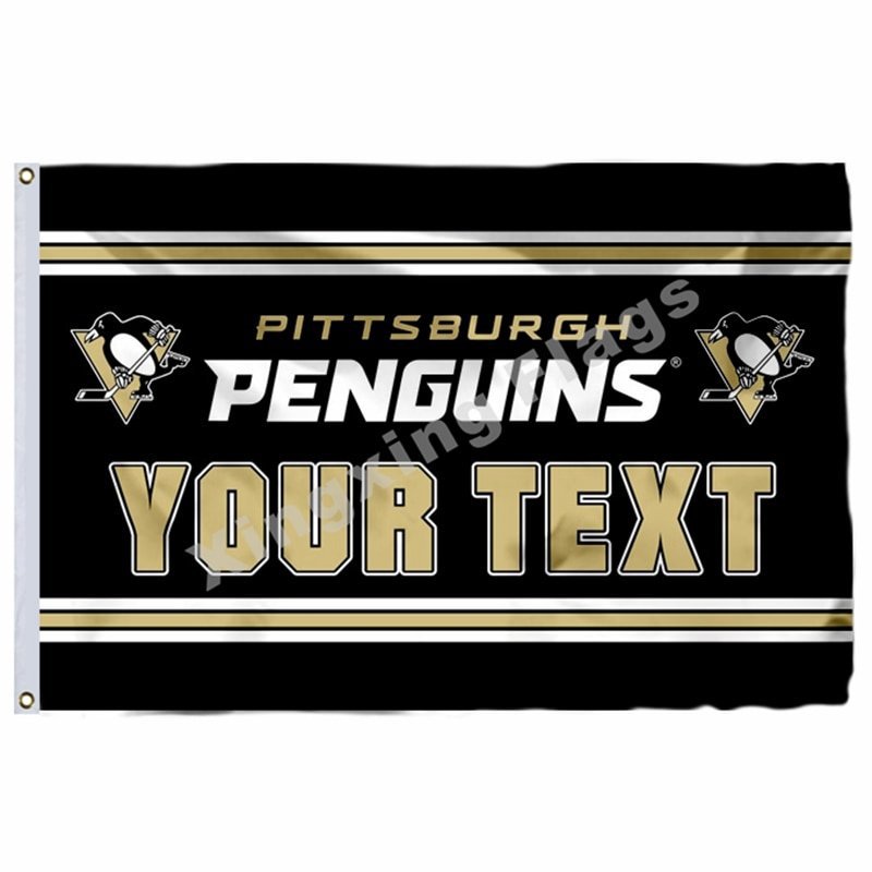 Pittsburgh Penguins YOUR TEXT Flag 3ft x 5ft Polyester NHL Banner Pitt