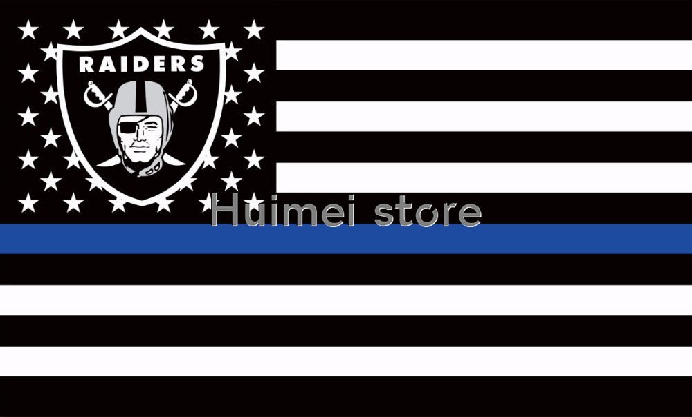 Raiders Thin Blue Line Flag with white sleeve UAS stripe Oakland Raide