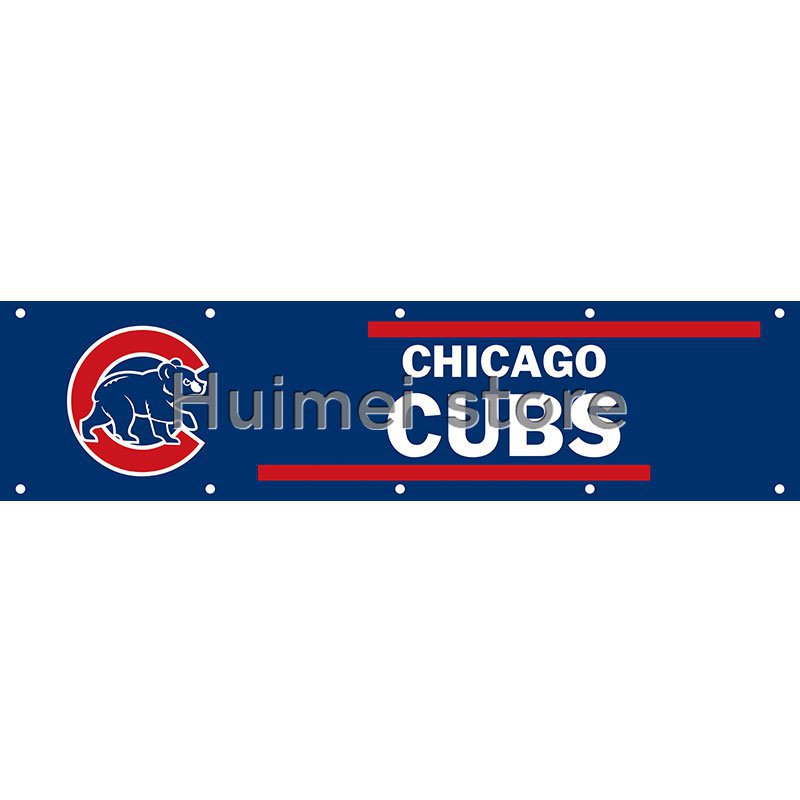 Chicago Cub Wide Tailgate Banner Flag 8X2FT Custom Flag 110g knitted p