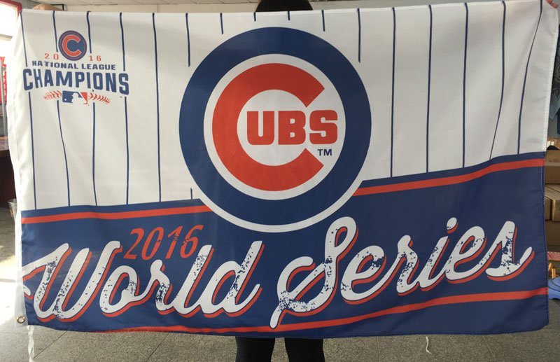 100D polyester Chicago Cubs 2016 world series flag 3ftx5ft with metal