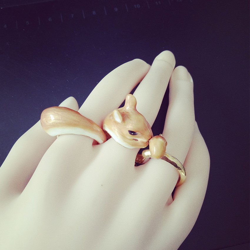 GORGEOUS TALE Gold Animal Squirrel Ring Championship Ring Set Anel Bag