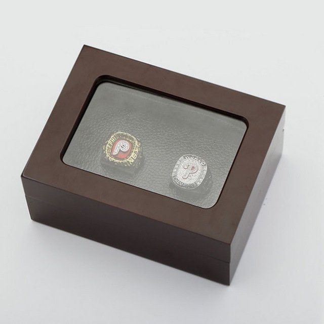 Gorgeous Ring sets with Wooden Box Replica Baseball Copper 2pcs/Packs