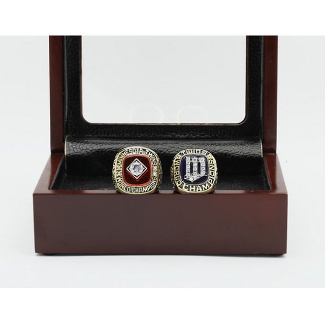 Gorgeous Ring sets with Wooden Boxes Replica Baseball Copper 2pcs/Pack