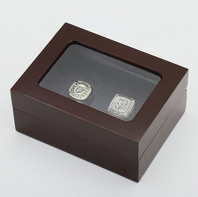 Gorgeous Ring sets with Wooden Boxes Replica Baseball Copper 2pcs San